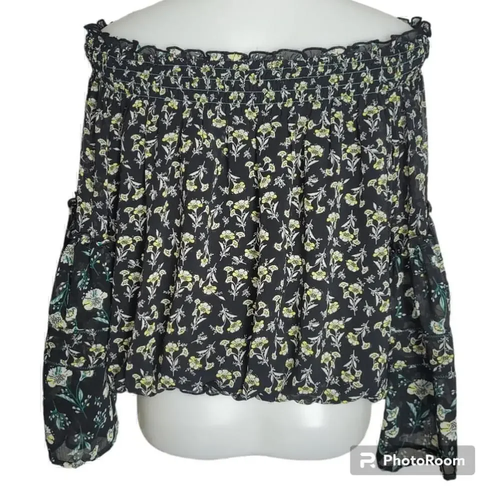 Women's Free People Rose Valley Black Floral Off-the-Shoulder Top - Size S